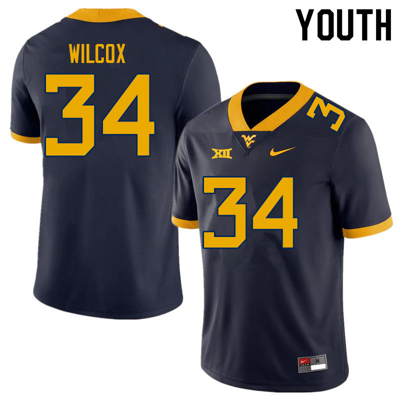 Youth #34 Avery Wilcox West Virginia Mountaineers College Football Jerseys Sale-Navy